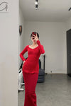 Marc Le Bihan 26909 V-neck tight stretch top 10 meters silk shrink MLB-26909-E21-YSH poppy red 26909-E21